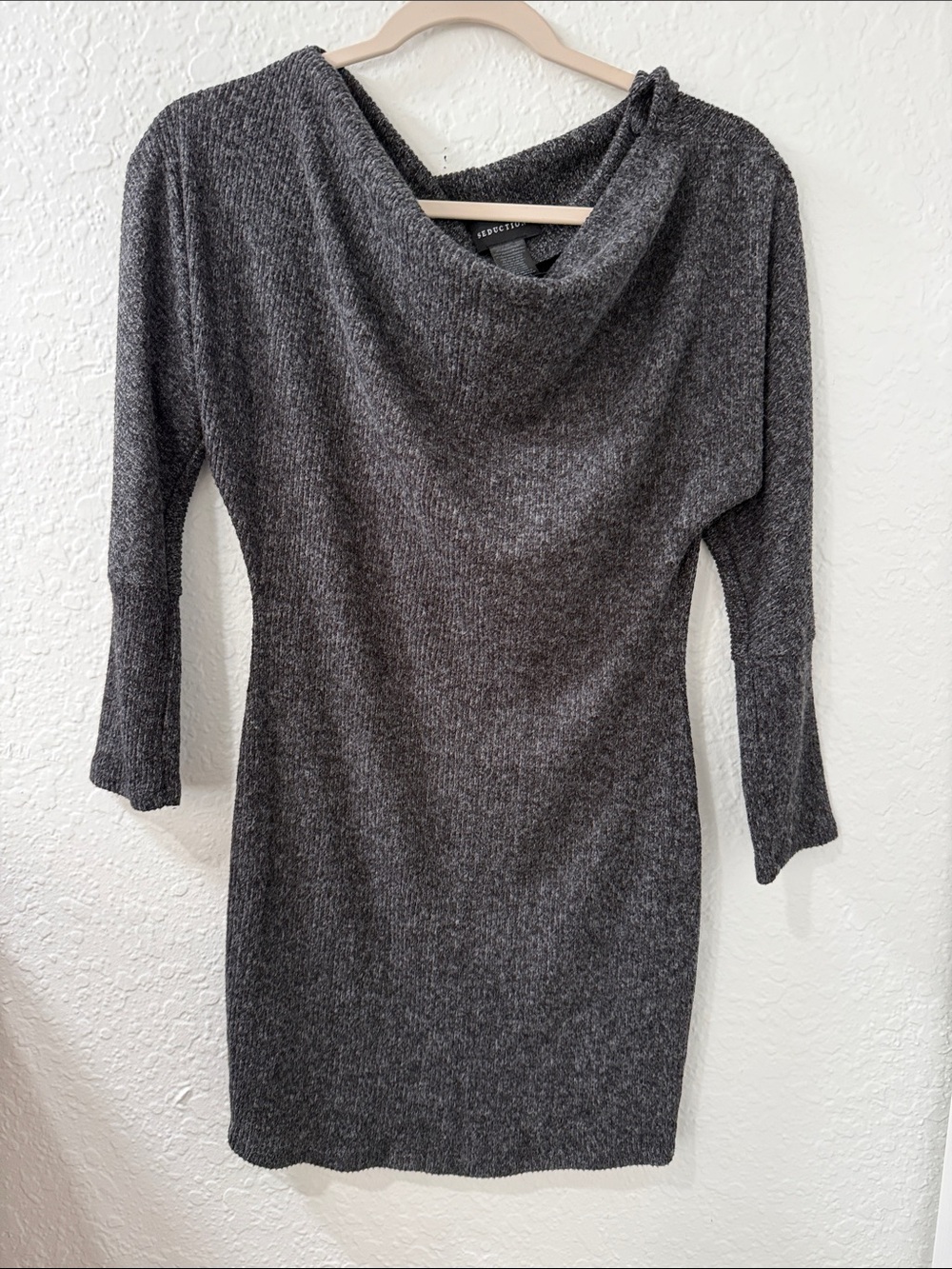 SEDUCTION Dark Charcoal Ribbed Cowl Neck Sweater Dress Size Medium